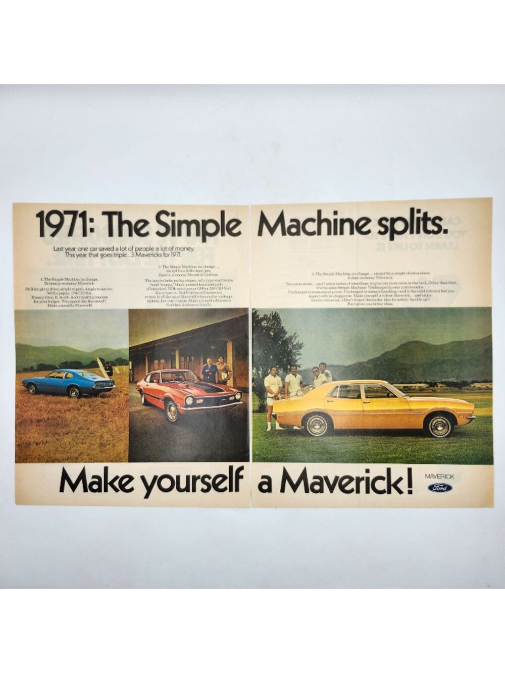 1971 Ford Maverick Car LIFE Magazine 2 Page Print Ad